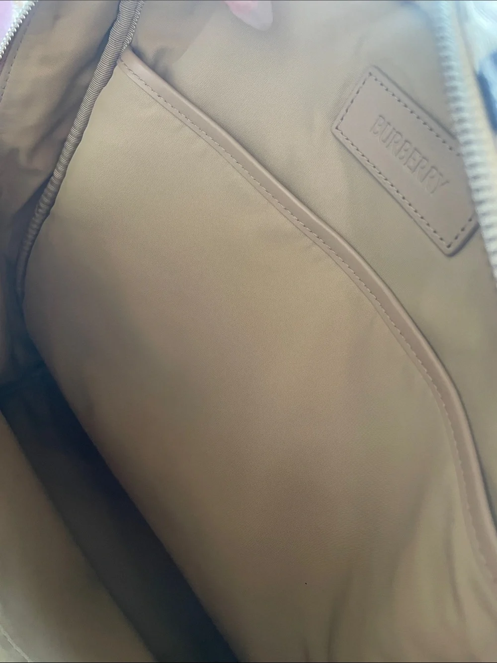 Burberry Beige Check Backpack with Navy and Coral Accents